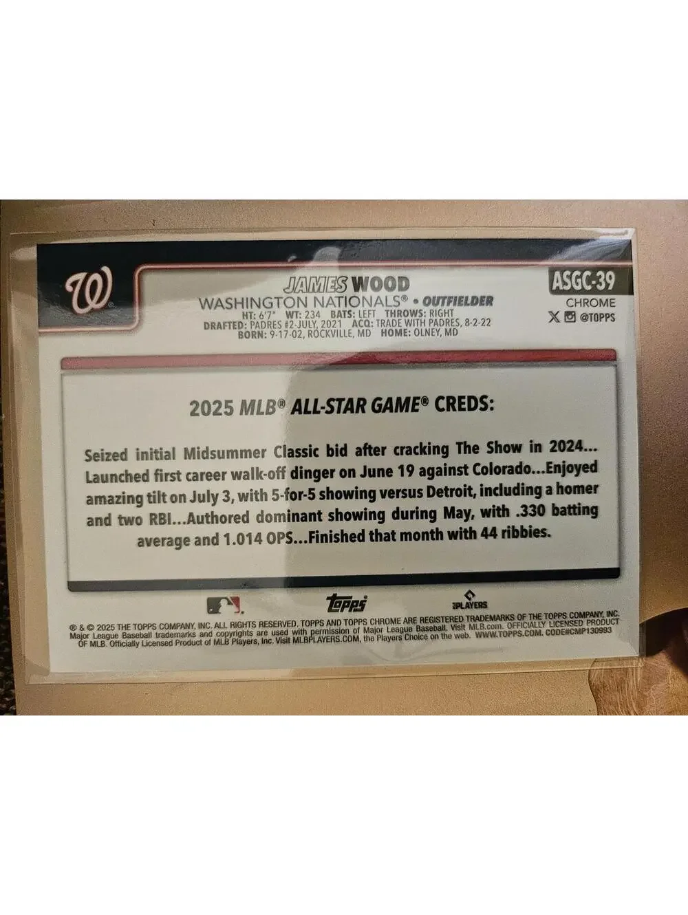 2025 Topps Chrome All Star - James Wood (RC) ASGC39 - Nationals - RAW Mint - Picture 2 of 2